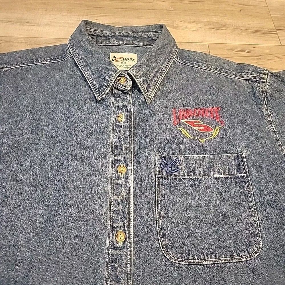 Chase Authentic Shirt Men Medium‎ Labrone #5 Blue Denim Long Sleeve Button Up